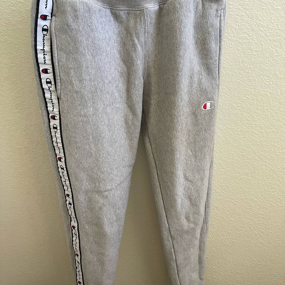Champion Kids Light Gray Sweatpants with Logo Tape